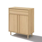 LuxenHome 31.5 Small Buffet Cabinet with Storage, Oak Accent Cabinet for Living Room, Dining Room, or Entryway Hazel Oak