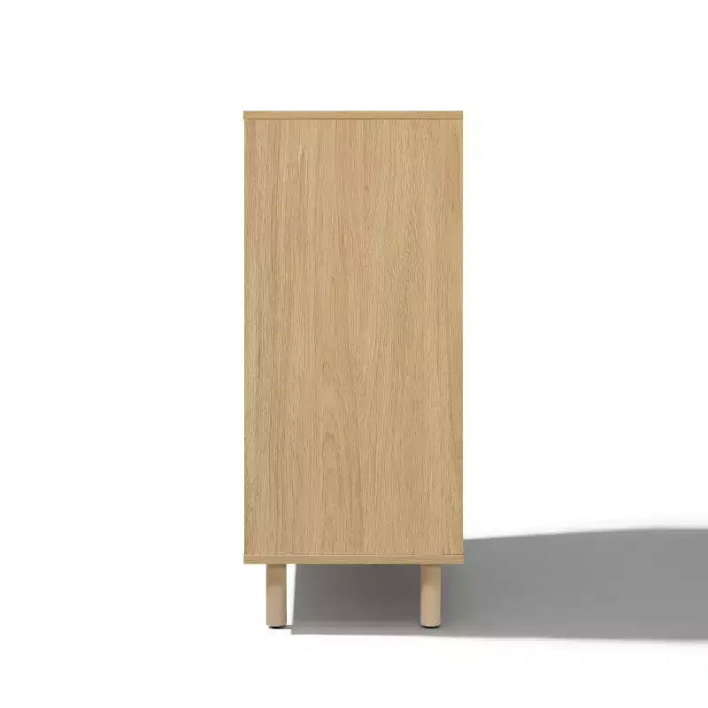 LuxenHome 31.5 Small Buffet Cabinet with Storage, Oak Accent Cabinet for Living Room, Dining Room, or Entryway Hazel Oak