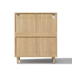 LuxenHome 31.5 Small Buffet Cabinet with Storage, Oak Accent Cabinet for Living Room, Dining Room, or Entryway Hazel Oak