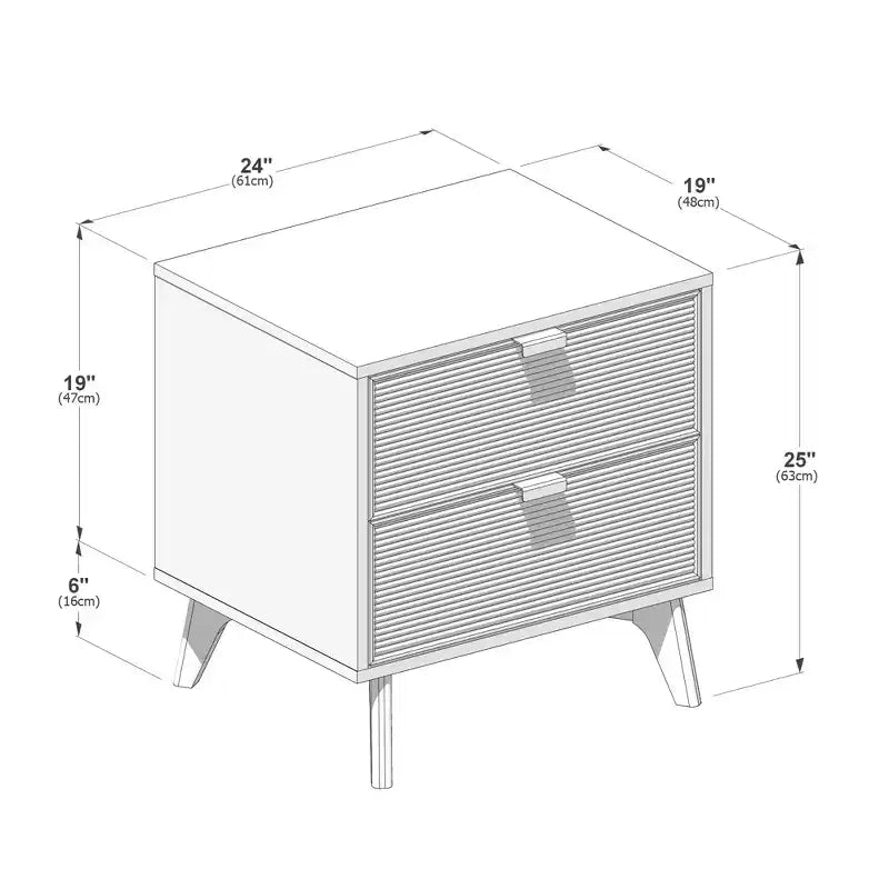 Linea Tambour 2 Drawer Nightstand with Brass Pull