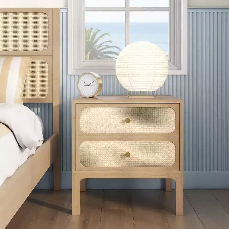 Elio/Rattan 2 Drawer Nightstand