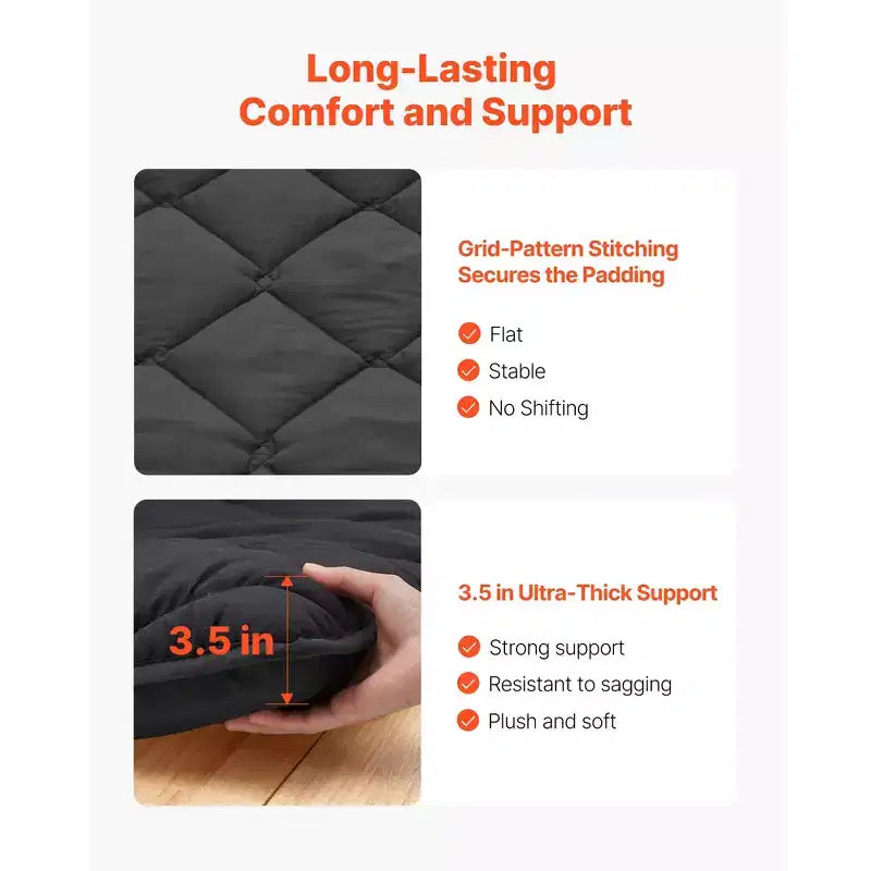 VEVOR Japanese Tatami Mat, Full Size Foldable Japanese Tatami Mattress, Futon Mattress with Storage Bag, 9-Layer Floor Mat, 80 x 54 x 3.5 in, Black