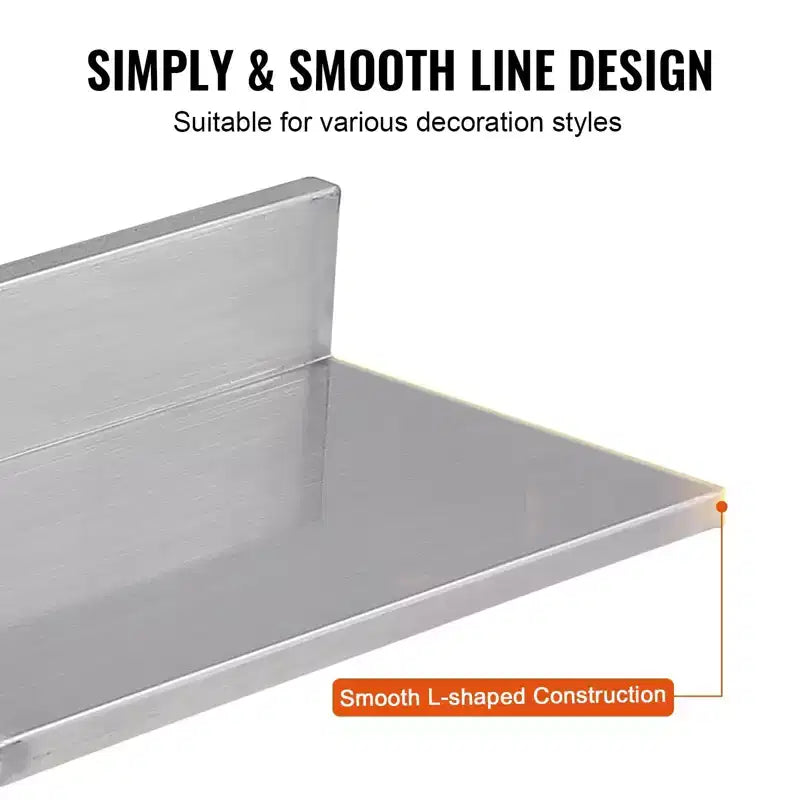 8.6 X 16 Stainless Steel Shelf, Wall Mounted Floating Shelving with Backsplash, 44 Lbs Load Capacity Commercial Shelves