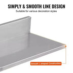 8.6 X 16 Stainless Steel Shelf, Wall Mounted Floating Shelving with Backsplash, 44 Lbs Load Capacity Commercial Shelves