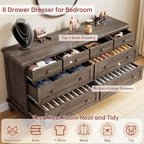 8 Drawer Dresser for Bedroom, Vintage 59 Dresser TV Stand with Carved Handles and Tapered Legs, Wood Chests of Drawers with Large Capacity Storage