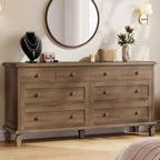8 Drawer Dresser for Bedroom, Vintage 59 Dresser TV Stand with Carved Handles and Tapered Legs, Wood Chests of Drawers with Large Capacity Storage