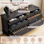 8 Drawer Dresser for Bedroom, Vintage 59 Dresser TV Stand with Carved Handles and Tapered Legs, Wood Chests of Drawers with Large Capacity Storage