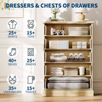 5-Drawer Bedroom Dresser, Upright Wooden Wardrobe, with Metal Handles, Suitable for Apartments, Bedrooms, Living Rooms, and Dining Rooms