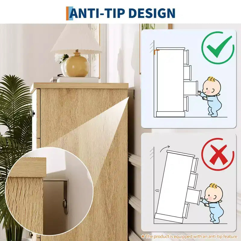 5-Drawer Bedroom Dresser, Upright Wooden Wardrobe, with Metal Handles, Suitable for Apartments, Bedrooms, Living Rooms, and Dining Rooms