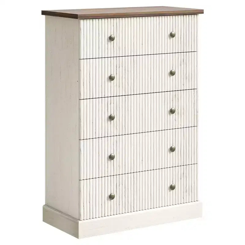 5-Drawer Bedroom Dresser, Upright Wooden Wardrobe, with Metal Handles, Suitable for Apartments, Bedrooms, Living Rooms, and Dining Rooms
