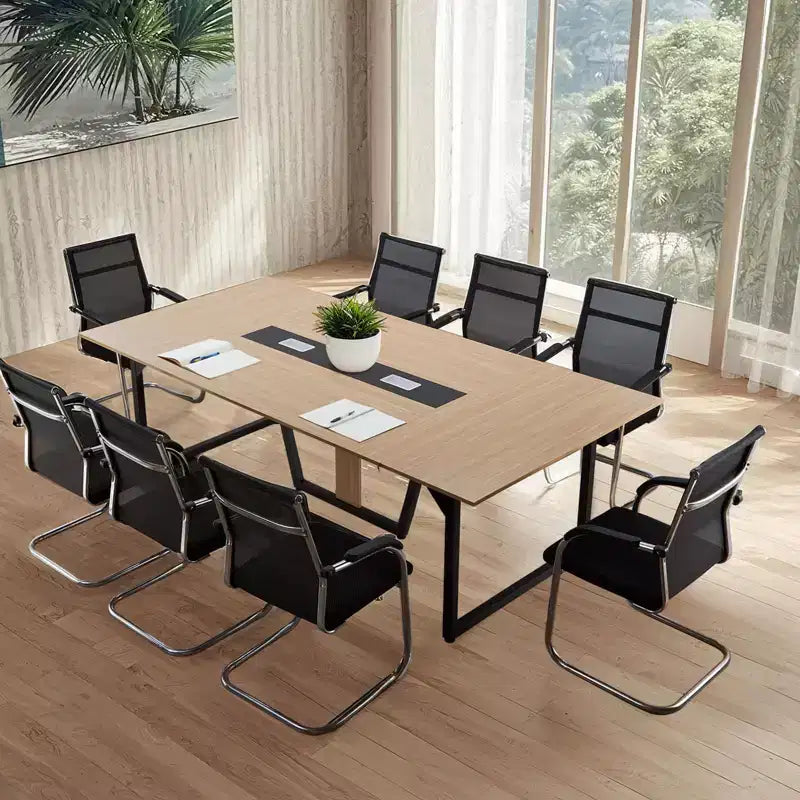 VEVOR Conference Table, 8 ft Office Meeting Table for 10 Person, Modern Rectangle Seminar Desk with Metal Legs, Large Meeting Desk for Office, Brown