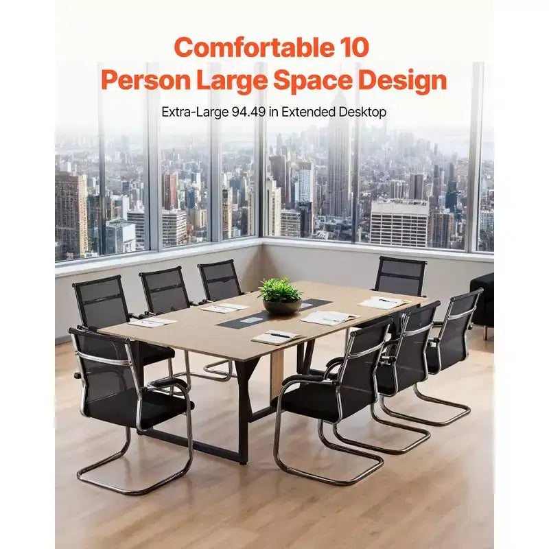 VEVOR Conference Table, 8 ft Office Meeting Table for 10 Person, Modern Rectangle Seminar Desk with Metal Legs, Large Meeting Desk for Office, Brown