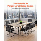 VEVOR Conference Table, 8 ft Office Meeting Table for 10 Person, Modern Rectangle Seminar Desk with Metal Legs, Large Meeting Desk for Office, Brown
