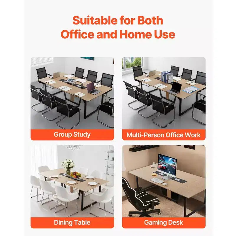 VEVOR Conference Table, 8 ft Office Meeting Table for 10 Person, Modern Rectangle Seminar Desk with Metal Legs, Large Meeting Desk for Office, Brown