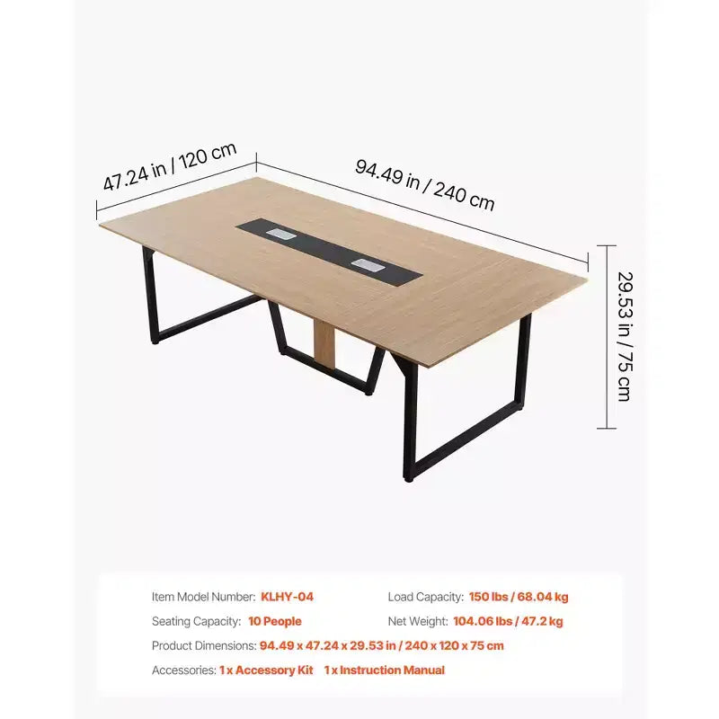 VEVOR Conference Table, 8 ft Office Meeting Table for 10 Person, Modern Rectangle Seminar Desk with Metal Legs, Large Meeting Desk for Office, Brown