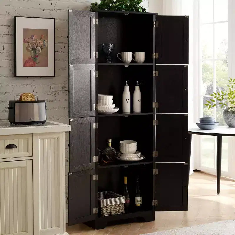72.4 Tall Storage Cabinet Tall Storage Cabinet with 8 Doors and 4 Shelves ,Bookshelf for Living Room, Office