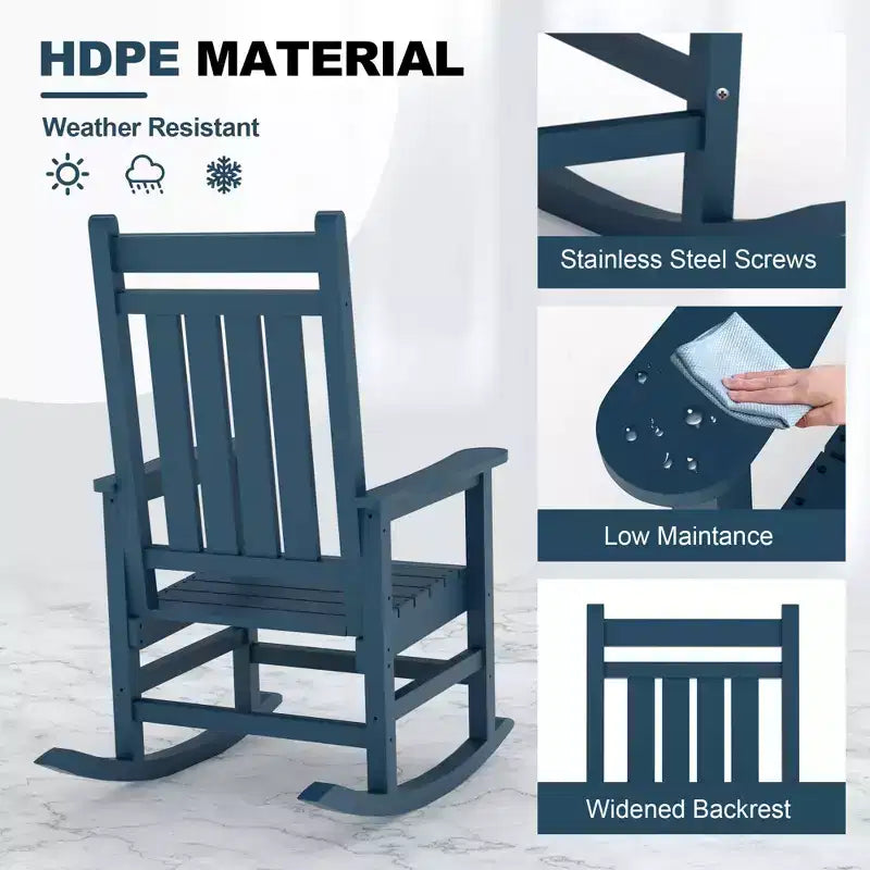 All-Weather HDPE Outdoor Rocking Chair Set  High Back Porch & Patio Rockers, Heavy Duty Comfort, Easy Assembly  2 Piece Set