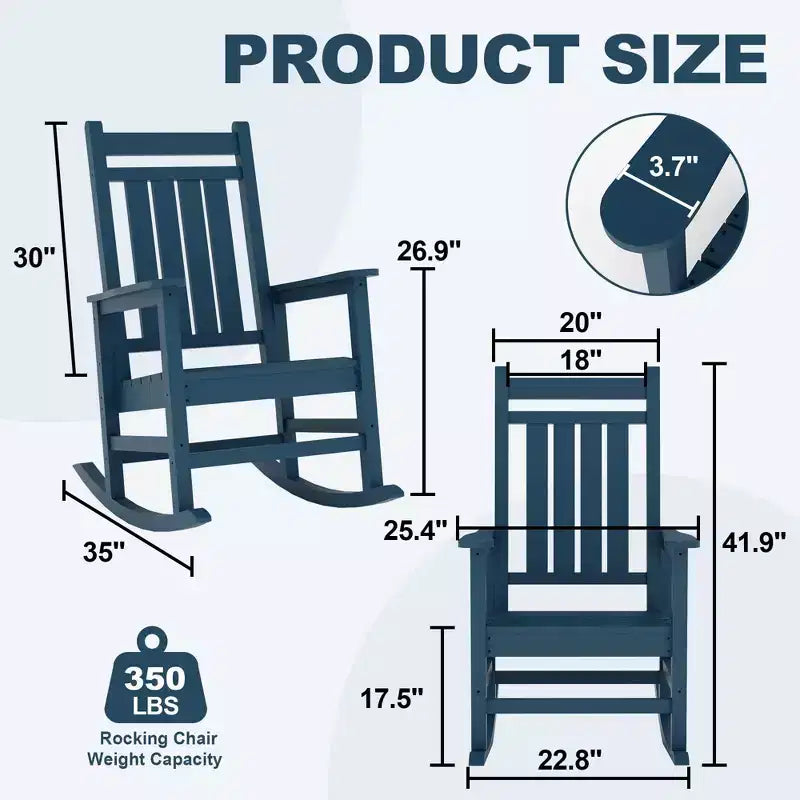 All-Weather HDPE Outdoor Rocking Chair Set  High Back Porch & Patio Rockers, Heavy Duty Comfort, Easy Assembly  2 Piece Set