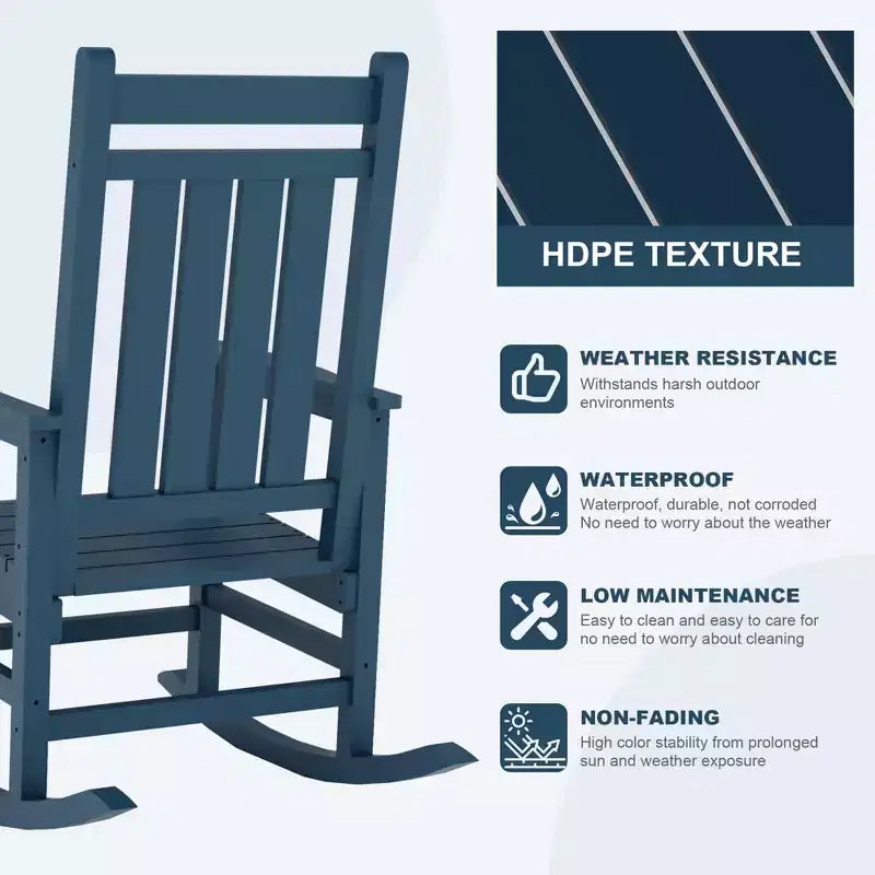 All-Weather HDPE Outdoor Rocking Chair Set  High Back Porch & Patio Rockers, Heavy Duty Comfort, Easy Assembly  2 Piece Set