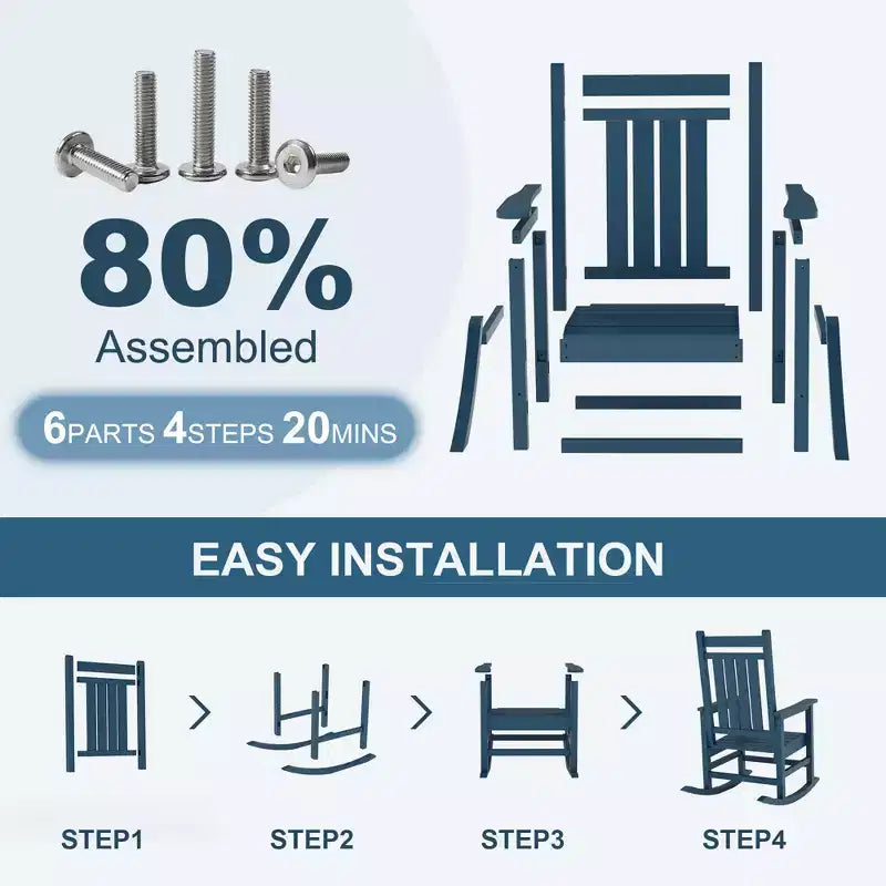 All-Weather HDPE Outdoor Rocking Chair Set  High Back Porch & Patio Rockers, Heavy Duty Comfort, Easy Assembly  2 Piece Set