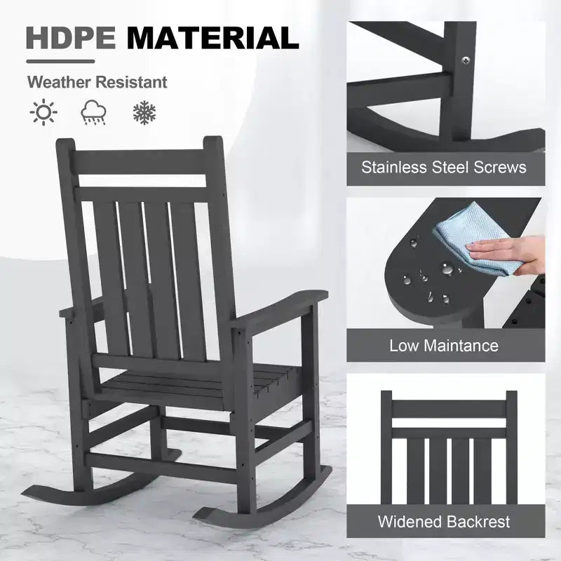 All-Weather HDPE Outdoor Rocking Chair Set  High Back Porch & Patio Rockers, Heavy Duty Comfort, Easy Assembly  2 Piece Set