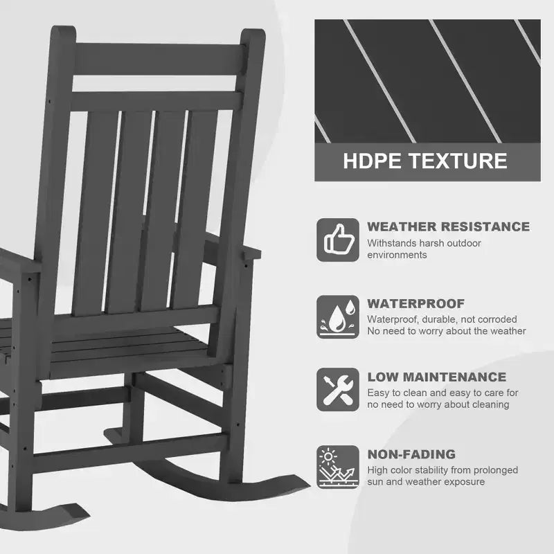 All-Weather HDPE Outdoor Rocking Chair Set  High Back Porch & Patio Rockers, Heavy Duty Comfort, Easy Assembly  2 Piece Set