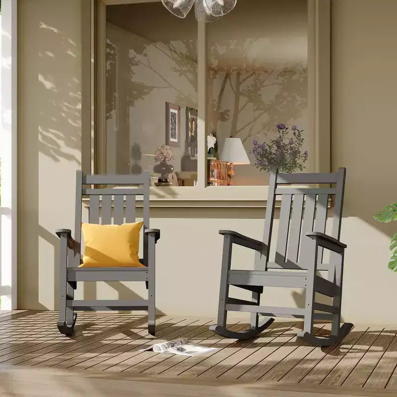 All-Weather HDPE Outdoor Rocking Chair Set  High Back Porch & Patio Rockers, Heavy Duty Comfort, Easy Assembly  2 Piece Set