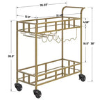 COZONY 2 Tier Bar Cart with Wine Rack and Glass Holder, Mirrored Mobile Serving Cart with Wheels for Kitchen Living Room