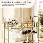 COZONY 2 Tier Bar Cart with Wine Rack and Glass Holder, Mirrored Mobile Serving Cart with Wheels for Kitchen Living Room
