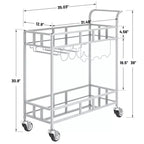 COZONY 2 Tier Bar Cart with Wine Rack and Glass Holder, Mirrored Mobile Serving Cart with Wheels for Kitchen Living Room