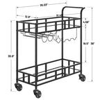 COZONY 2 Tier Bar Cart with Wine Rack and Glass Holder, Mirrored Mobile Serving Cart with Wheels for Kitchen Living Room