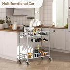 COZONY 2 Tier Bar Cart with Wine Rack and Glass Holder, Mirrored Mobile Serving Cart with Wheels for Kitchen Living Room