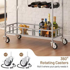 COZONY 2 Tier Bar Cart with Wine Rack and Glass Holder, Mirrored Mobile Serving Cart with Wheels for Kitchen Living Room