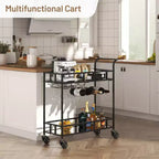 COZONY 2 Tier Bar Cart with Wine Rack and Glass Holder, Mirrored Mobile Serving Cart with Wheels for Kitchen Living Room