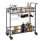 COZONY 2 Tier Bar Cart with Wine Rack and Glass Holder, Mirrored Mobile Serving Cart with Wheels for Kitchen Living Room