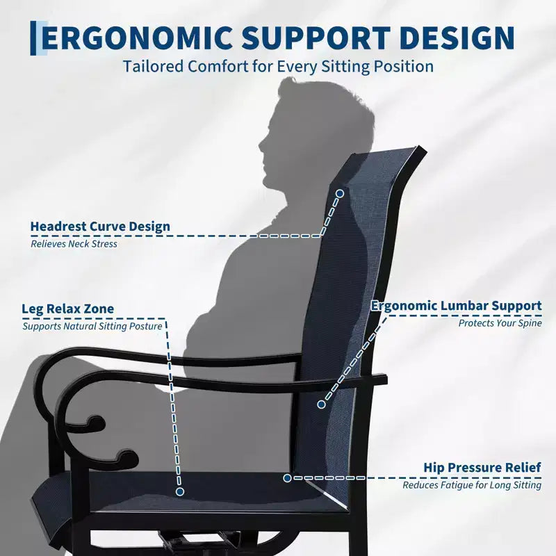 Outdoor Patio Swivel Chair  High Back Dining Chair, Padded All-Weather Breathable Textilene Seat, Sturdy Metal Rocking Frame, Ideal for Garden