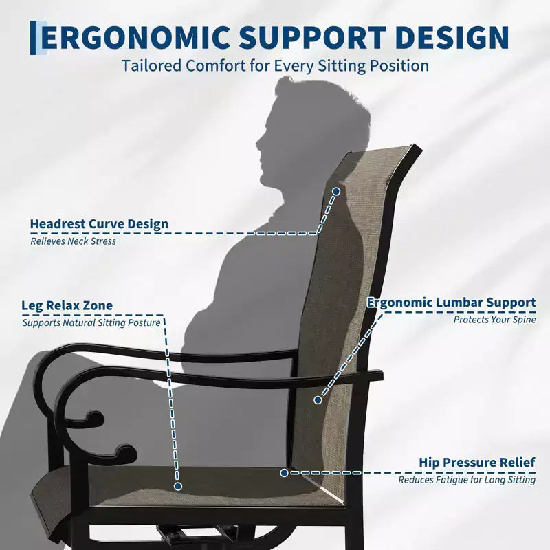 Outdoor Patio Swivel Chair  High Back Dining Chair, Padded All-Weather Breathable Textilene Seat, Sturdy Metal Rocking Frame, Ideal for Garden