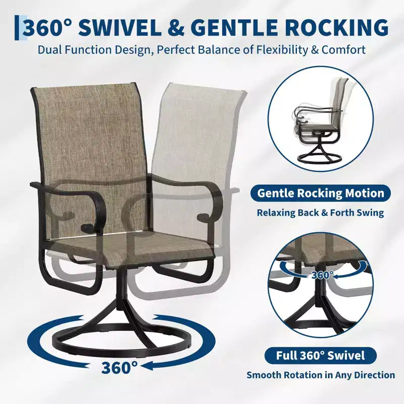 Outdoor Patio Swivel Chair  High Back Dining Chair, Padded All-Weather Breathable Textilene Seat, Sturdy Metal Rocking Frame, Ideal for Garden