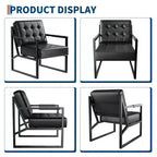 Mid Century Accent Chair - Faux Leather Armchair with Metal Legs for Living Room Bedroom Office Reception - Black