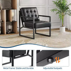 Mid Century Accent Chair - Faux Leather Armchair with Metal Legs for Living Room Bedroom Office Reception - Black