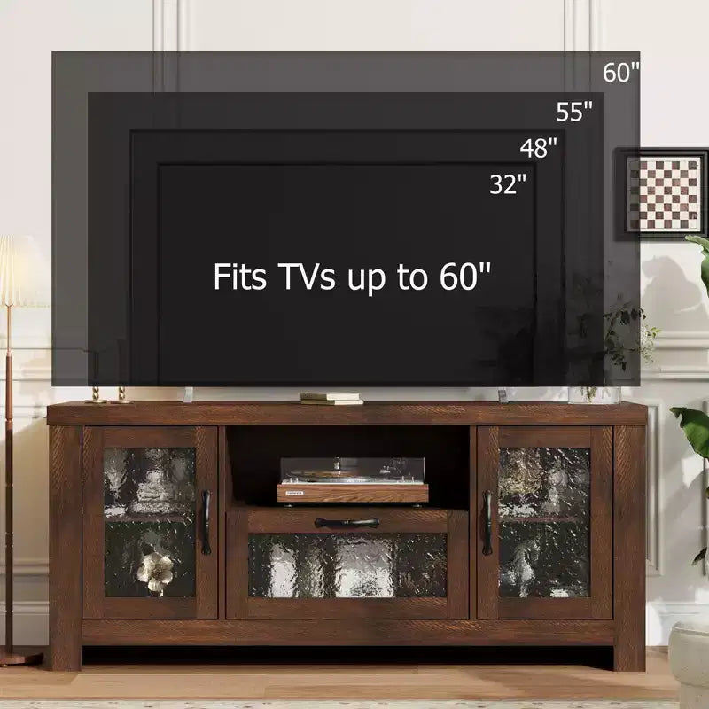 55 Farmhouse TV Stand with Water Ripple Acrylic Doors  Entertainment Center for 55 TVs, Adjustable Shelves, 300 lbs Capacity