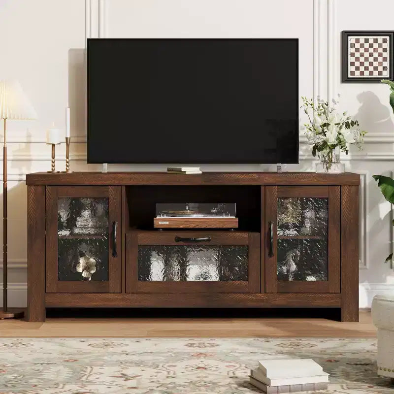 55 Farmhouse TV Stand with Water Ripple Acrylic Doors  Entertainment Center for 55 TVs, Adjustable Shelves, 300 lbs Capacity