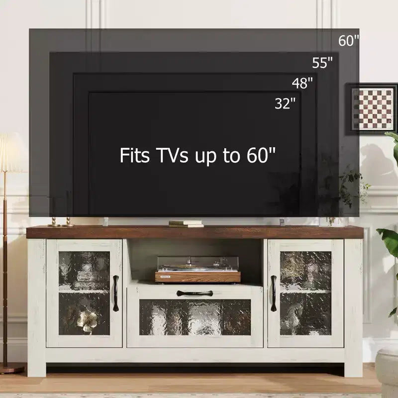55 Farmhouse TV Stand with Water Ripple Acrylic Doors  Entertainment Center for 55 TVs, Adjustable Shelves, 300 lbs Capacity