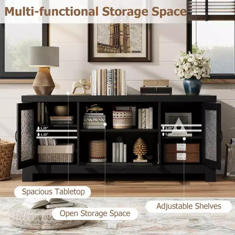 55 Farmhouse TV Stand with Water Ripple Acrylic Doors  Entertainment Center for 55 TVs, Adjustable Shelves, 300 lbs Capacity