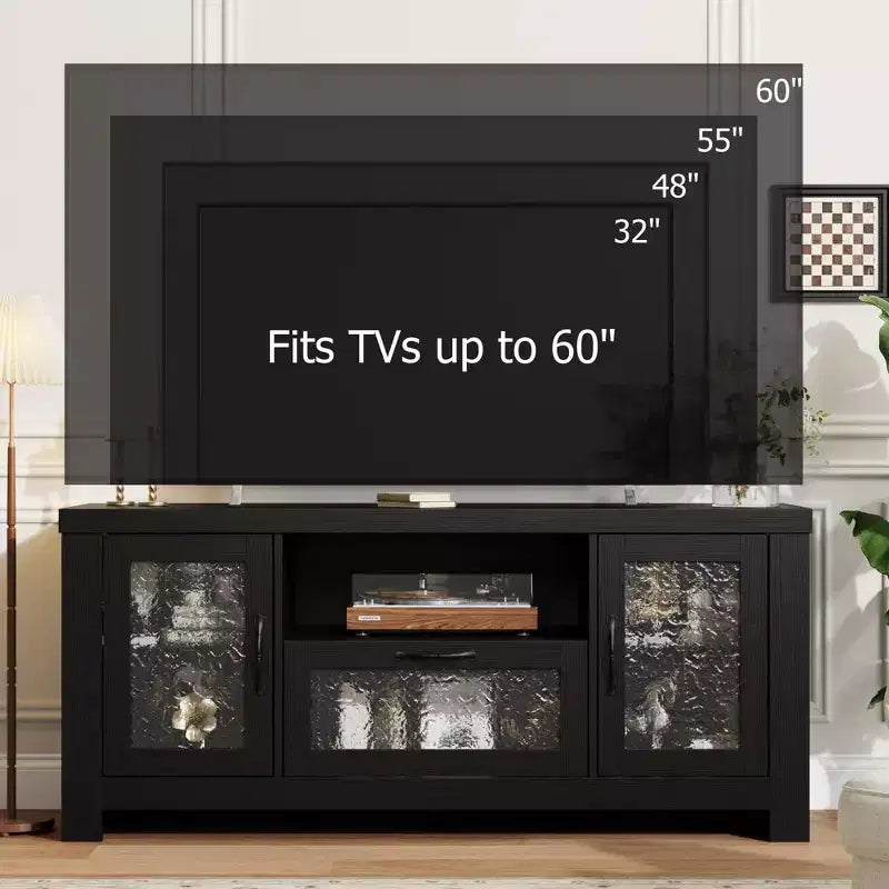 55 Farmhouse TV Stand with Water Ripple Acrylic Doors  Entertainment Center for 55 TVs, Adjustable Shelves, 300 lbs Capacity