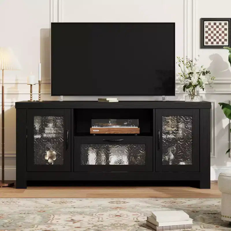 55 Farmhouse TV Stand with Water Ripple Acrylic Doors  Entertainment Center for 55 TVs, Adjustable Shelves, 300 lbs Capacity