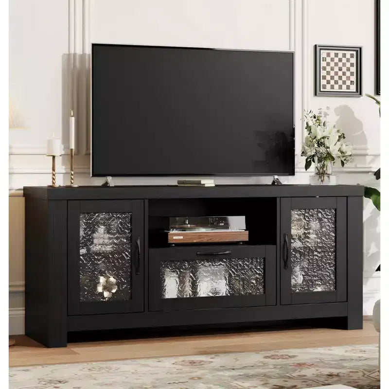 55 Farmhouse TV Stand with Water Ripple Acrylic Doors  Entertainment Center for 55 TVs, Adjustable Shelves, 300 lbs Capacity