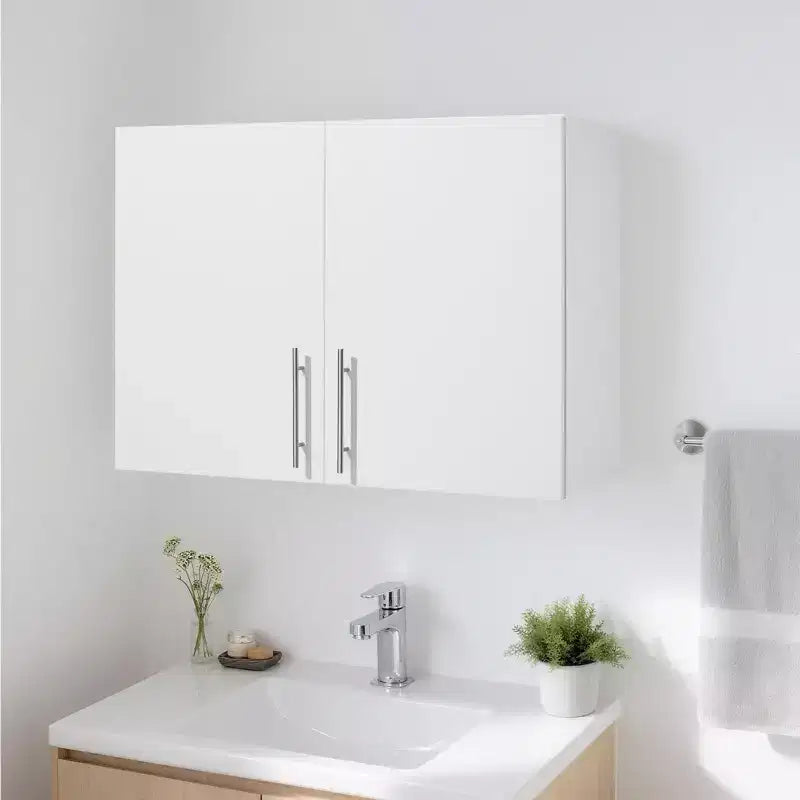 VEVOR Laundry Room Wall Cabinet, 2-Tier Wall Mounted Hanging Cabinet with Adjustable Shelf, 32 in Cupboard Storage with 2 Doors, White