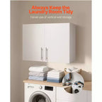 VEVOR Laundry Room Wall Cabinet, 2-Tier Wall Mounted Hanging Cabinet with Adjustable Shelf, 32 in Cupboard Storage with 2 Doors, White