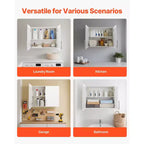 VEVOR Laundry Room Wall Cabinet, 2-Tier Wall Mounted Hanging Cabinet with Adjustable Shelf, 32 in Cupboard Storage with 2 Doors, White